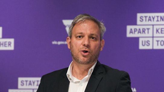 Chief Health Officer Brett Sutton addressing the media on Saturday.