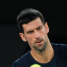 Novak Djokovic practises at Rod laver Arena on Friday.