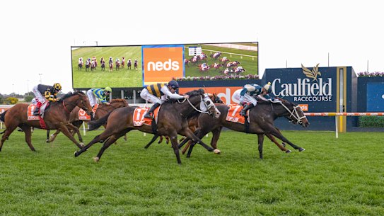 Sierra Sue (NZ) ridden by Daniel Moor wins the Neds Sir Rupert Clarke Stakes at Caulfield Racecourse on September 18, 2021 in Caulfield, Australia. (Reg Ryan/Racing Photos via Getty Images)