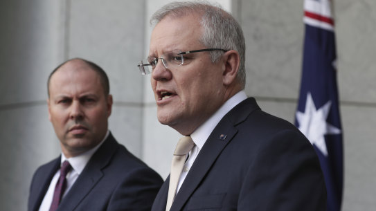 Treasurer Josh Frydenberg and and Prime Minister Scott Morrison reveal the government's economic stimulus plan.