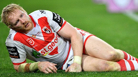Down and out: The last-second defeat cut veteran prop James Graham deep.
