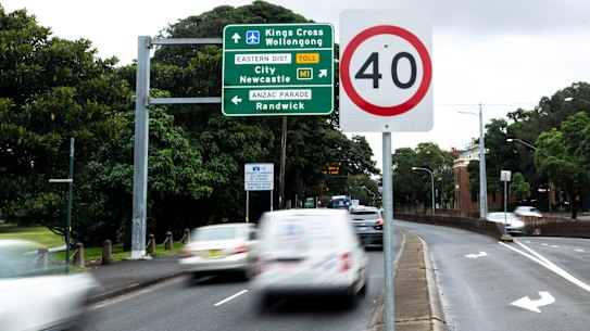 Motorists on Moore Park Road in Paddington. Labor’s roads spokesman John Graham said there had been a significant increase in fines for low-range speeding offences up to 10 km/h over the limit.