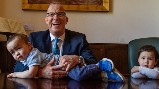 Sydney University vice-chancellor Michael Spence with sons Hugo and Theodore.