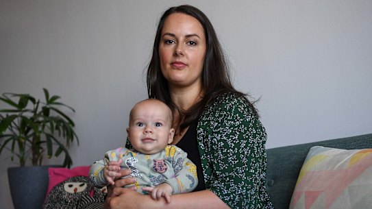Claire Dicarlo  and her baby son Xaven Gregory (4 months). Public hospital birth centres are overwhelmed due to post covid baby boom and general population growth. Claire is one of the mothers who has experienced this, and found it very traumatic. 