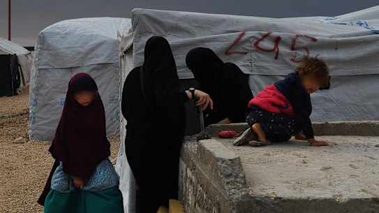 Some of the women and children in the foreign annex of the Al Hol camp in Syria in 2019.