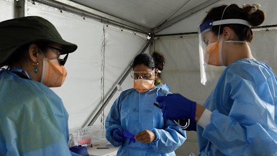 Staff at Rose Bay COVID-19 testing clinic on Thursday.