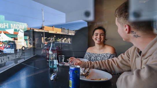 Anastasia Schank and Luke Lewin were the last dine-in customers at Espresso 155 in Ascot Vale.