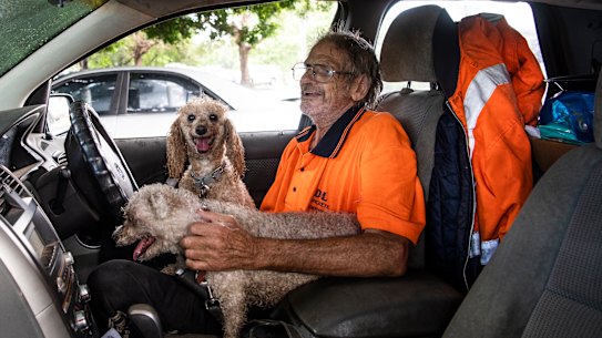 Wisemans Ferry resident Jim Davis is living in his car with his dogs Princes and Patches.