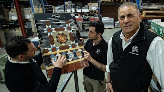 Antonino Gaudioso and his two sons Dominic and Steven at their new factory on John Street, Annandale.