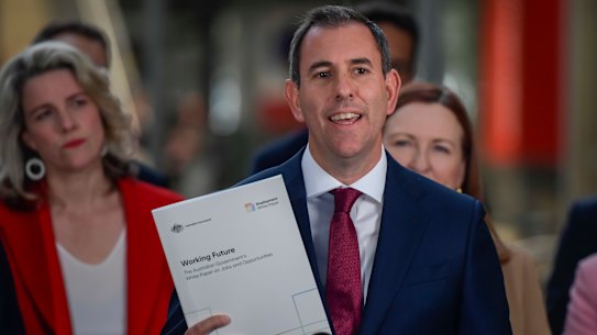 Treasurer Jim Chalmers and other cabinet ministers announced release of the employment white paper in Adelaide.