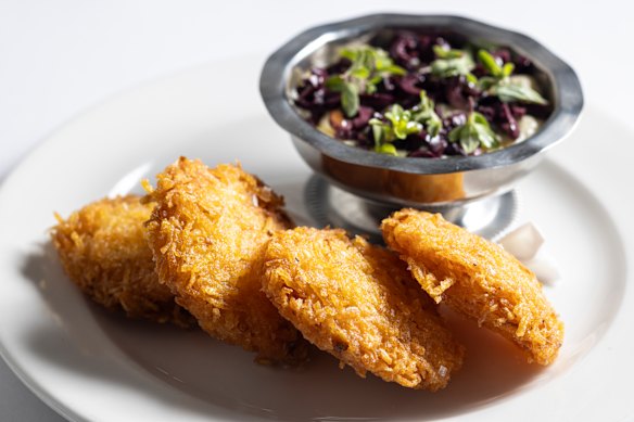 Bistra’s potato rosti with confit albacore tuna, black olives and marjoram.