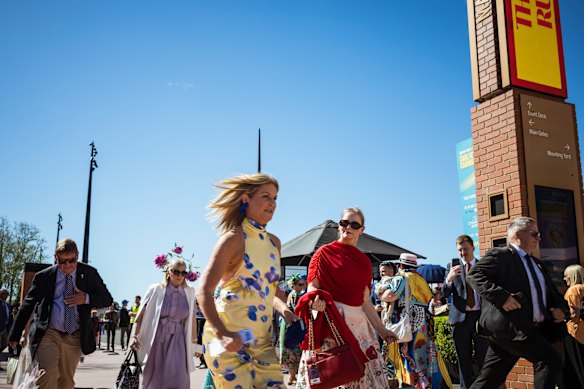 Punters rush to get a space as the gates open for the 2026 Caulfield Cup, Caulfield.