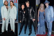 Victoria and David Beckham wearing matching Gucci leather suits in 1999 and Britney Spears with Justin Timberlake in denim at the AMAs in 2001.