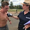 Alcohol and drownings. Joel Haberley, 20, volunteered to have his blood alcohol tested by Amy Peden, RLS?s national manager research and policy on Saturday 3 feb at governor Phillip Park, Windsor. He blew zero too. 3 February 2018. Photo Julie Power. Story Julie Power