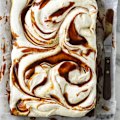 Helen Goh’s banana tray cake with cream cheese icing and miso caramel.