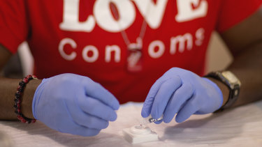 A free HIV test is administered as part of National HIV Testing Day in the United States. 