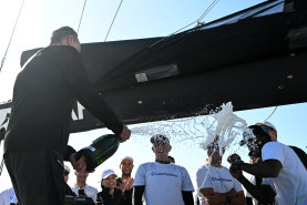 LawConnect skipper Christian Beck celebrates with his crew.