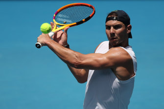 Rafael Nadal trains at Melbourne Park on New Year’s Day.
