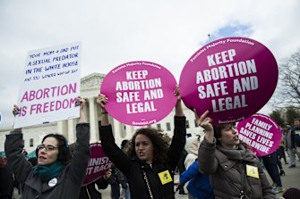 Pro-choice supporters try to block anti-abortion demonstrators in front of the Supreme Court during the annual March for Life on the anniversary of the Roe v Wade ruling in Washington in January 2017.
