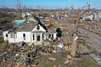 Homes are badly destroyed after a tornado ripped through Mayfield, Kentucky.