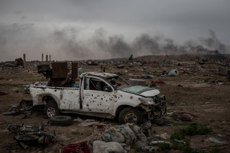 Scenes of destruction in Baghouz on March 24, less than a week after the air strikes.