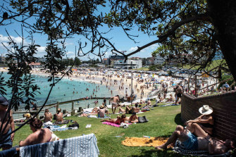 Beachgoers at Bondi on Monday.