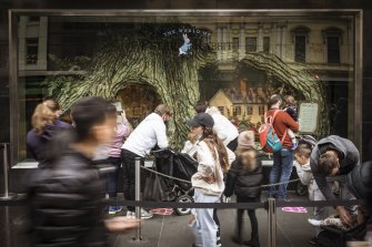 Hundreds of Melburnians lined up to see the first showing of the Myer Christmas windows in November.