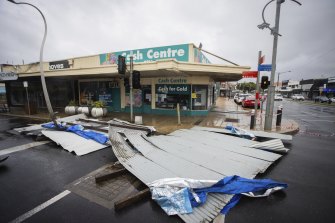 A roof blown off a building in Frankston in Melbourne’s south-east.