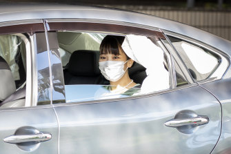 Princess Mako arrives at the Hotel Grand Arc Hanzomon in Tokyo for a press conference on the day of her marriage to Kei Komuro.
