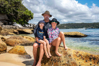 Richard Butler with his daughter Amelia, 10, and son Tom, five, came down to Shark Beach for a swim. 