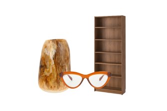 “Pebble” vase; “Rio”spectacles; “Billy” bookcase.