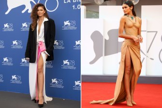 Zendaya in Valentino and Balmain promoting the movie Dune at the Venice Film Festival.