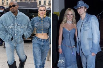 Kanye West at the Kenzo show in Paris on January 23 paying tribute to Britney Spears and Justin Timeberlake at the American Music Awards in 2001.