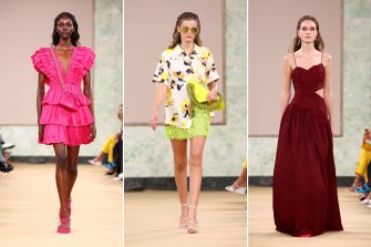 Pink, print and cut-outs. Aje’s classic hits return to top of the charts at Afterpay Australian Fashion Week.