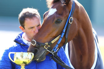 Trainer Charlie Appleby with Cross Counter at the 2018 Melbourne Cup.