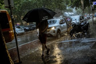 Heavy rain hitting the Melbourne CBD at 3pm on Friday. 