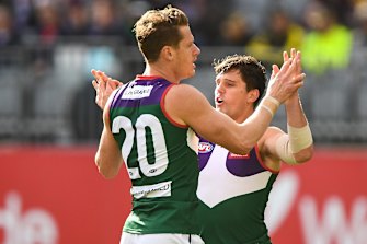Matt Taberner celebrates his first goal.