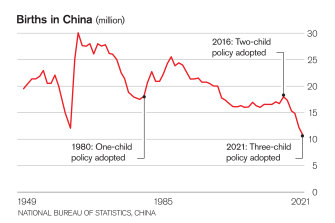 “China went from on average 15 million births a year to only 10 million a year last year,” says James Liang, a research professor of applied economics at Peking University. “That’s a huge drop.”