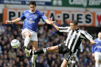 Tim Cahill in his playing days at Everton.
