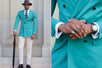 Teal appeal: Kalombo Ntubaâ€™s 2021 winning entry for Myer Fashions on Your Front Lawn.