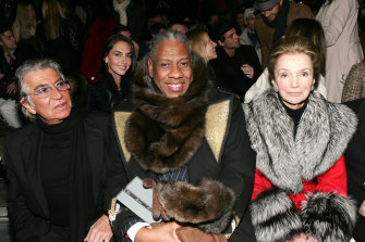 Designer Roberto Cavalli, Vogue editor Andre Leon Talley and Lee Radziwill, sister of Jacqueline Kennedy Onassis, front row in 2007.