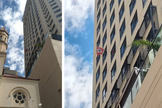 A 45-year-old Brisbane man has been handed a notice to appear in court for public nuisance over a Nazi flag flown above the Brisbane Synagogue on Saturday.