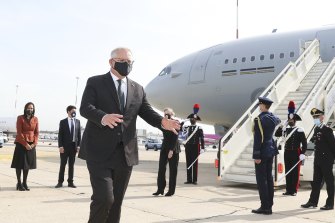 Prime Minister Scott Morrison arrives in Rome to attend the G20 Summit in Italy.