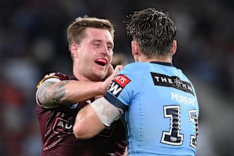 Queensland’s Cameron Munster and NSW’s Cameron Murray get involved in a scuffle in game three of the 2021 Origin Series.