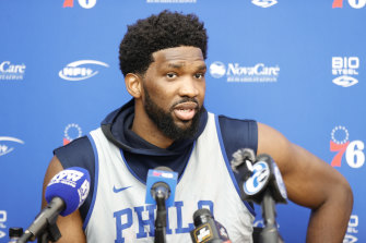Joel Embiid (pictured) said of Ben Simmons: “At this point I don’t care about that man, honestly.”