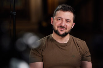Volodymyr Zelensky is interviewed by the 60 Minutes crew in a Kyiv bunker. 