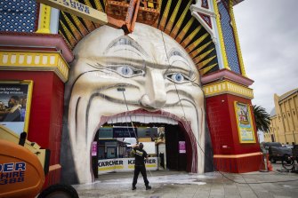 The Luna Park facade in St Kilda is being cleaned before the grand re-opening.