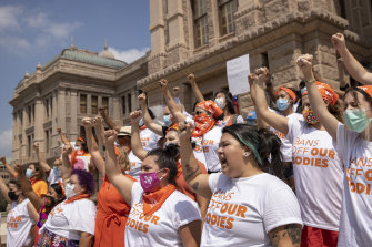 Women in Austin, Texas, protest the new abortion bans.
