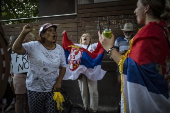 A small group of Serbian fans staged a protest outside the hotel. 