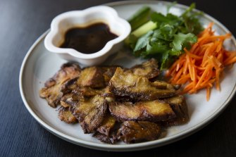 Peking duck pancakes look and tastes like authentic duck but are vegan.
